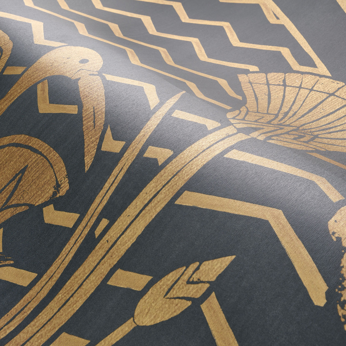 Papier peint panoramique Oiseau Éléphantine noir doré - Bord Du Nil de Casamance AMBV | Réf. CAS-76193262