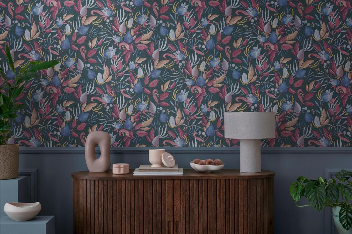 Papier peint Floral Still Bloom pétrole - Cosmoliving d'A.S. Création | Réf. AS-790623