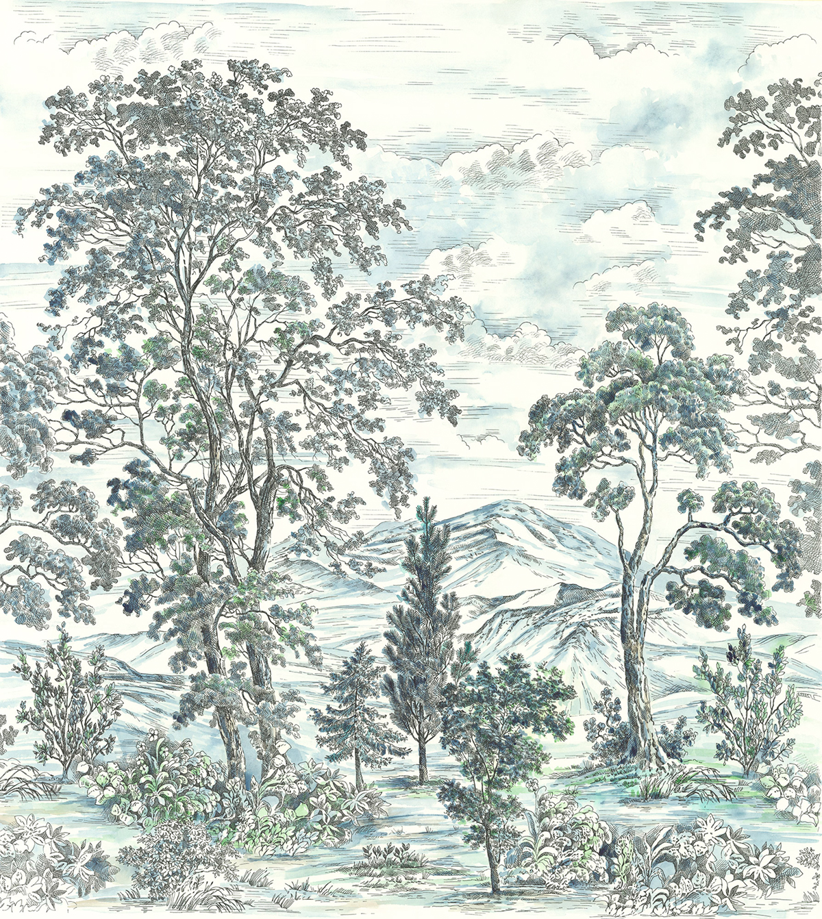 Papier peint panoramique Arbre et Montagne Highland - Papier Peint Komar INK