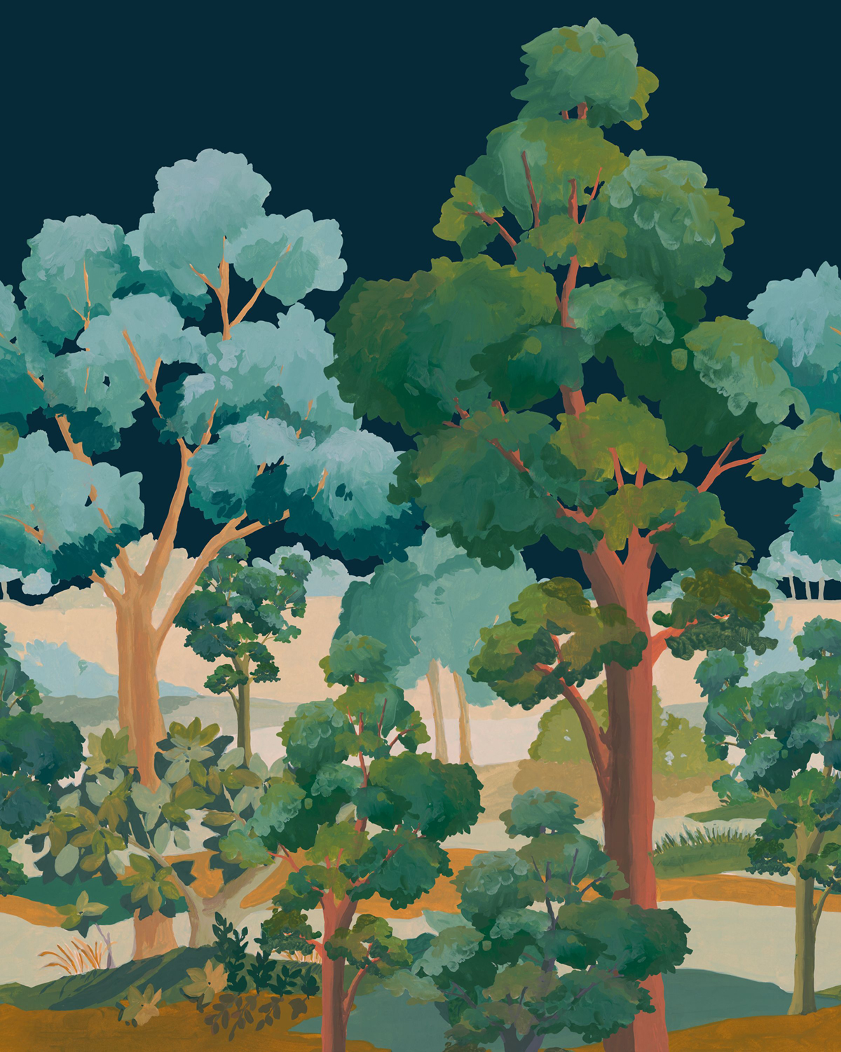 Papier peint panoramique Forêt l'Été Indien bleu S 200X250 - Balade de Casélio | Réf. BLD106159005