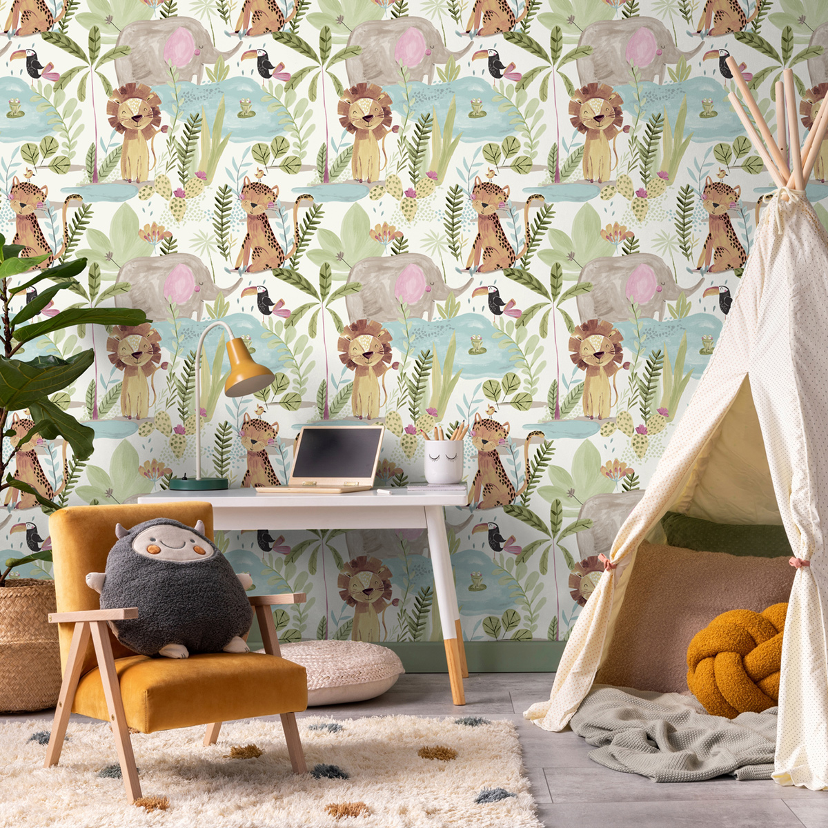 Papier peint Jungle Animaux Enfant multicolore - Imagine de Lutèce | Réf. LTC-DL27558