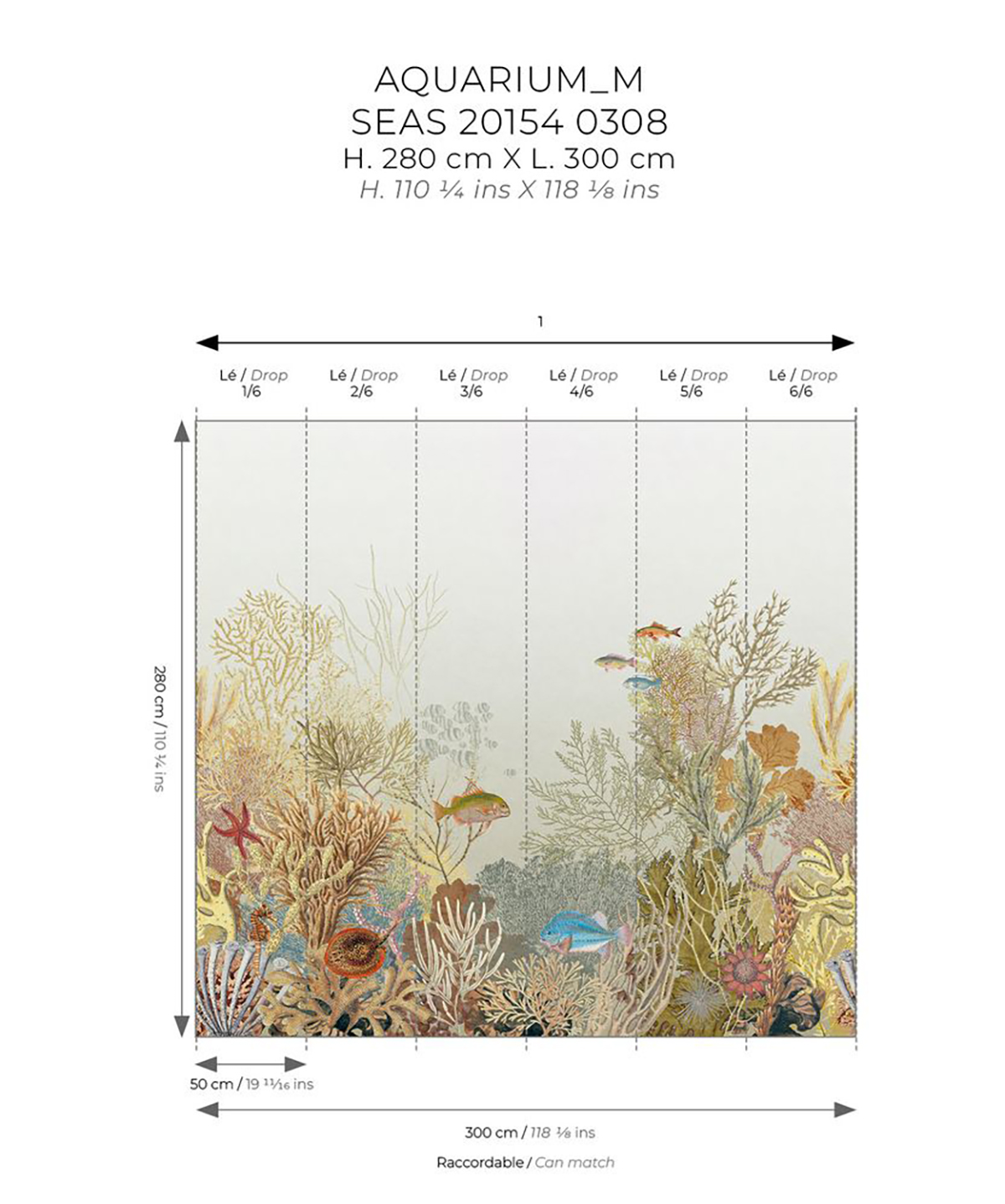 Papier peint panoramique Poisson Marin Aquarium M vert de gris 300X280 - Seaside de Casadéco AMB7 | Réf. SEAS201540308