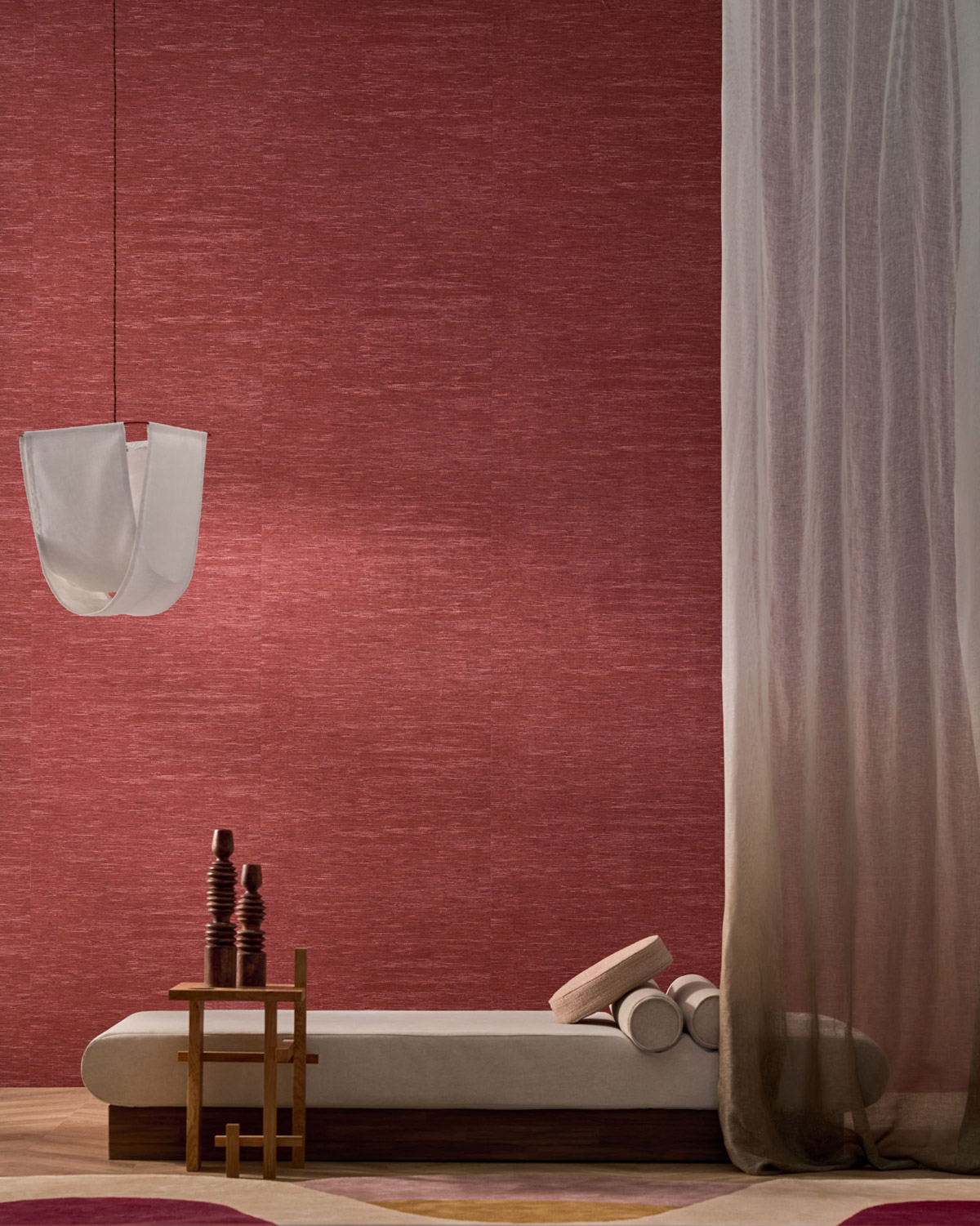 Papier peint Faux Uni Tissage Tatami grenat - Le Jacquard de Casamance | Réf. CAS-C75346528