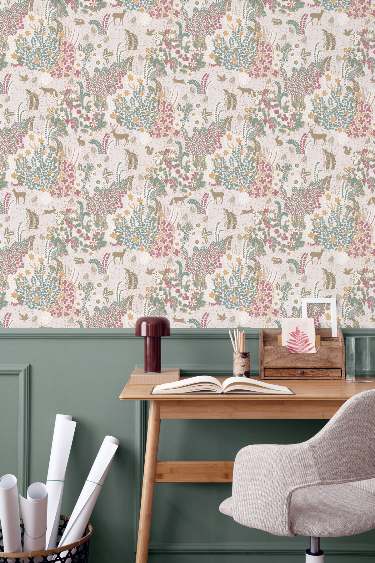 Papier Peint Animaux Forêt Wonderland rose doré - Flora d'Ugépa | Réf. UGP-M86703