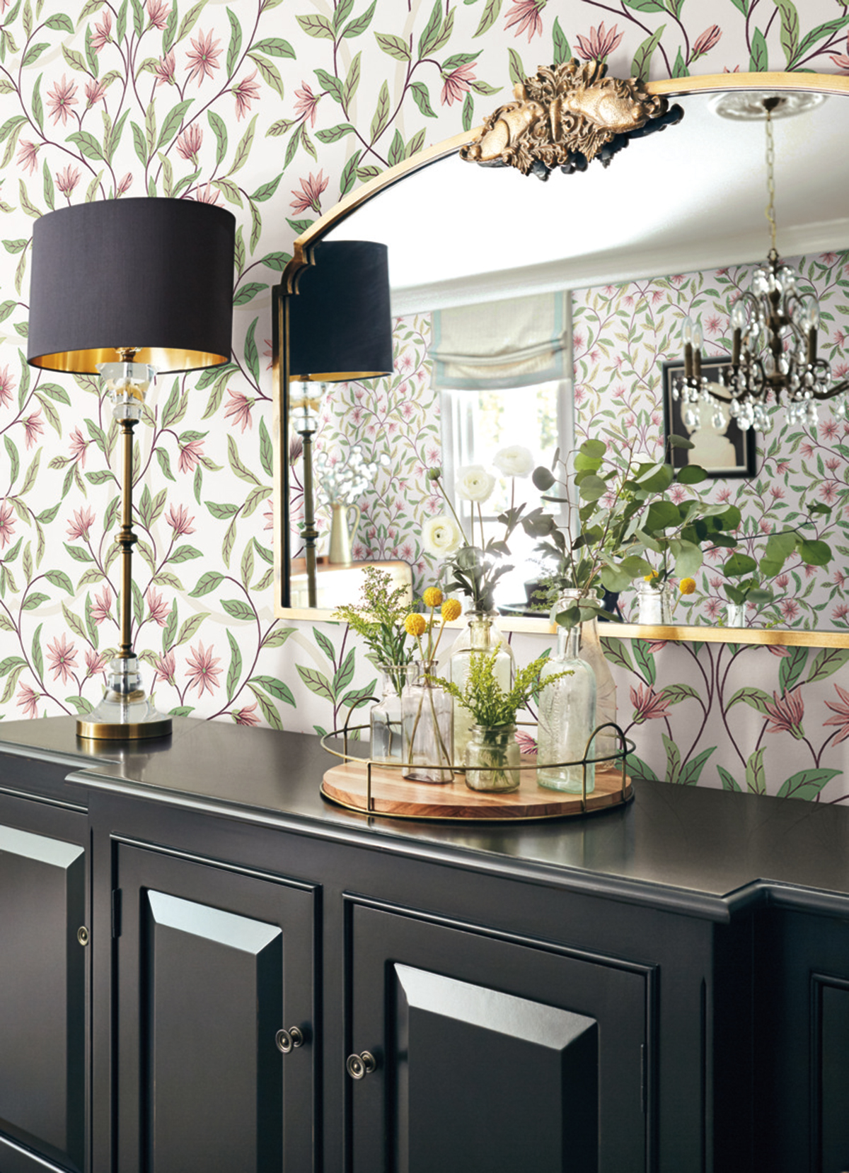 Papier peint Fleur Jasmin vert rose - Greenhouse de York (Initiales) AMB2 | Réf. INI-GO8252