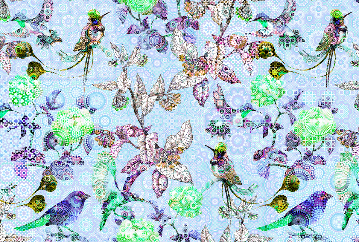 Papier peint panoramique Oiseau Exotic Mosaic 2 - Référence DD110206 - Intissé 200g/m2 - Standard 400 x 270
