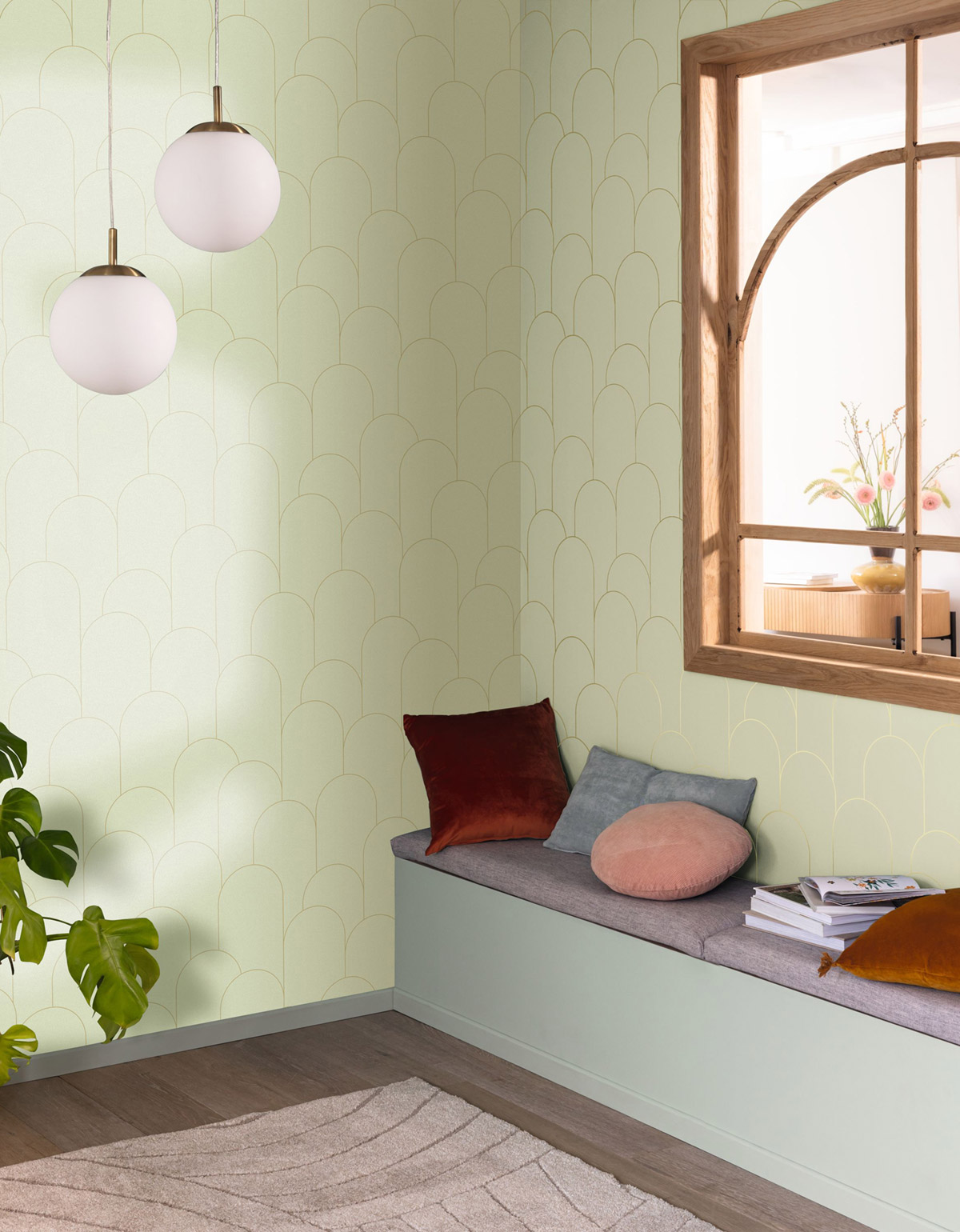 Papier peint Arrondi Ornament vert amande doré - Elégance de Casélio | Réf. ELC105287122