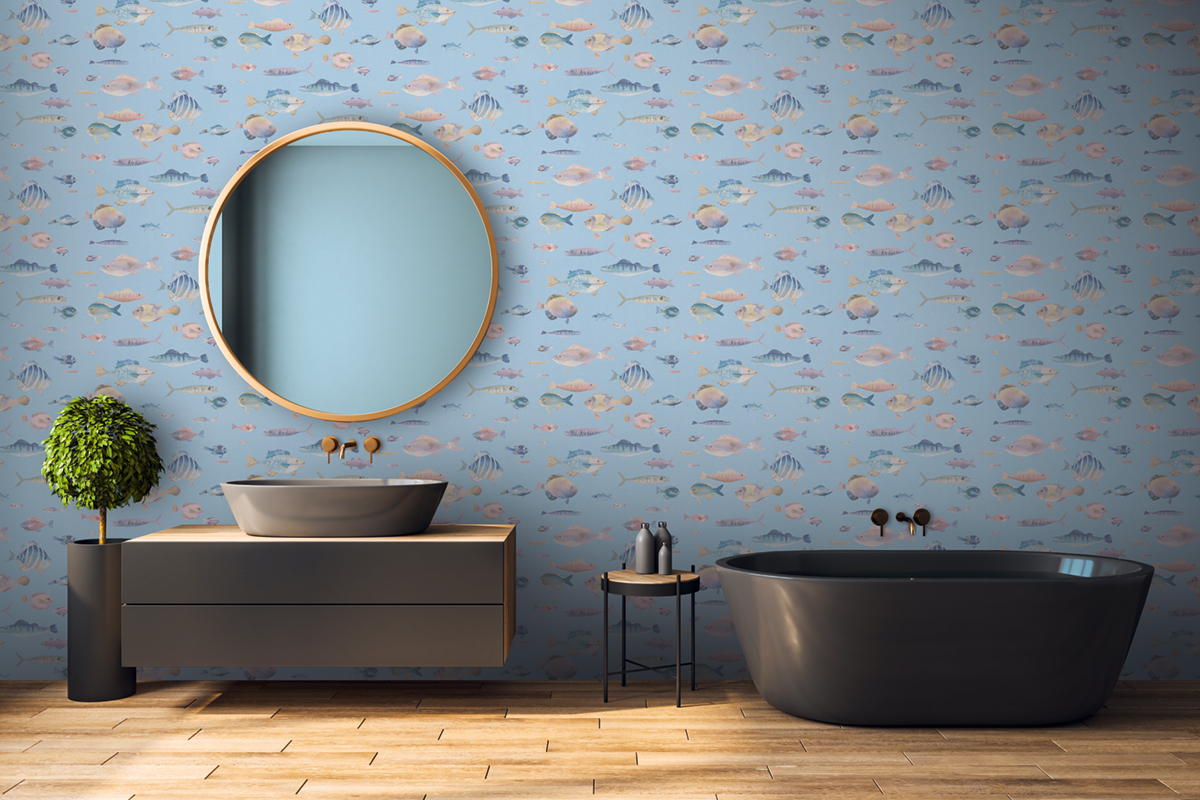 Papier peint Poisson Aquarelle bleu - Pintwalls 2 d'A.S. Création | Réf. AS-396962