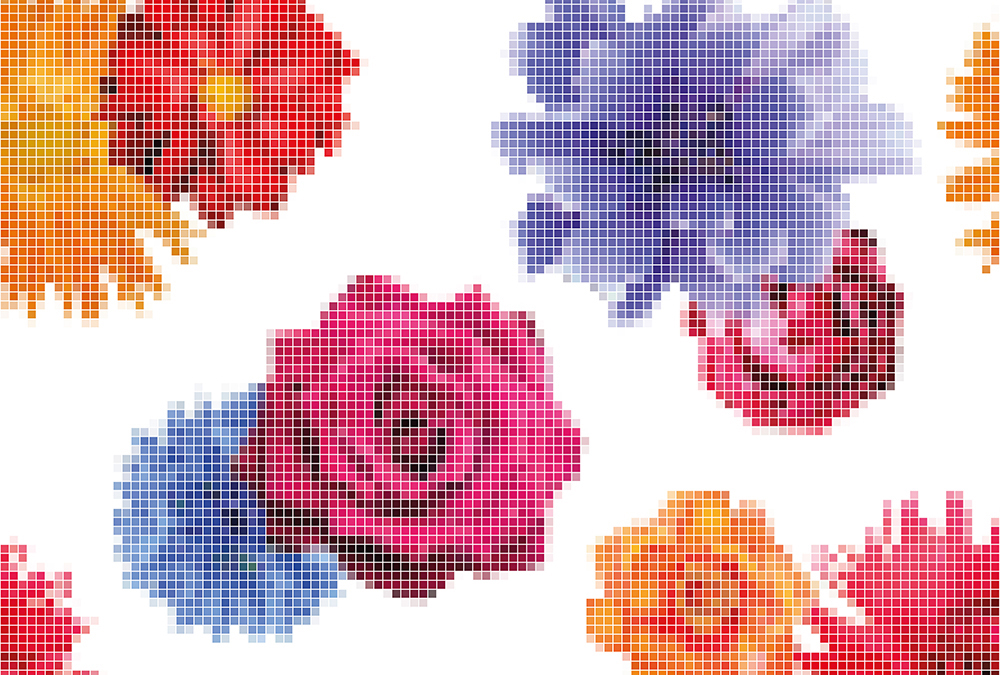 Papier peint panoramique Fleurs pixellisées - Référence APD-471-547-400x270 - Intissé 200g/m2 - Standard 400 x 270