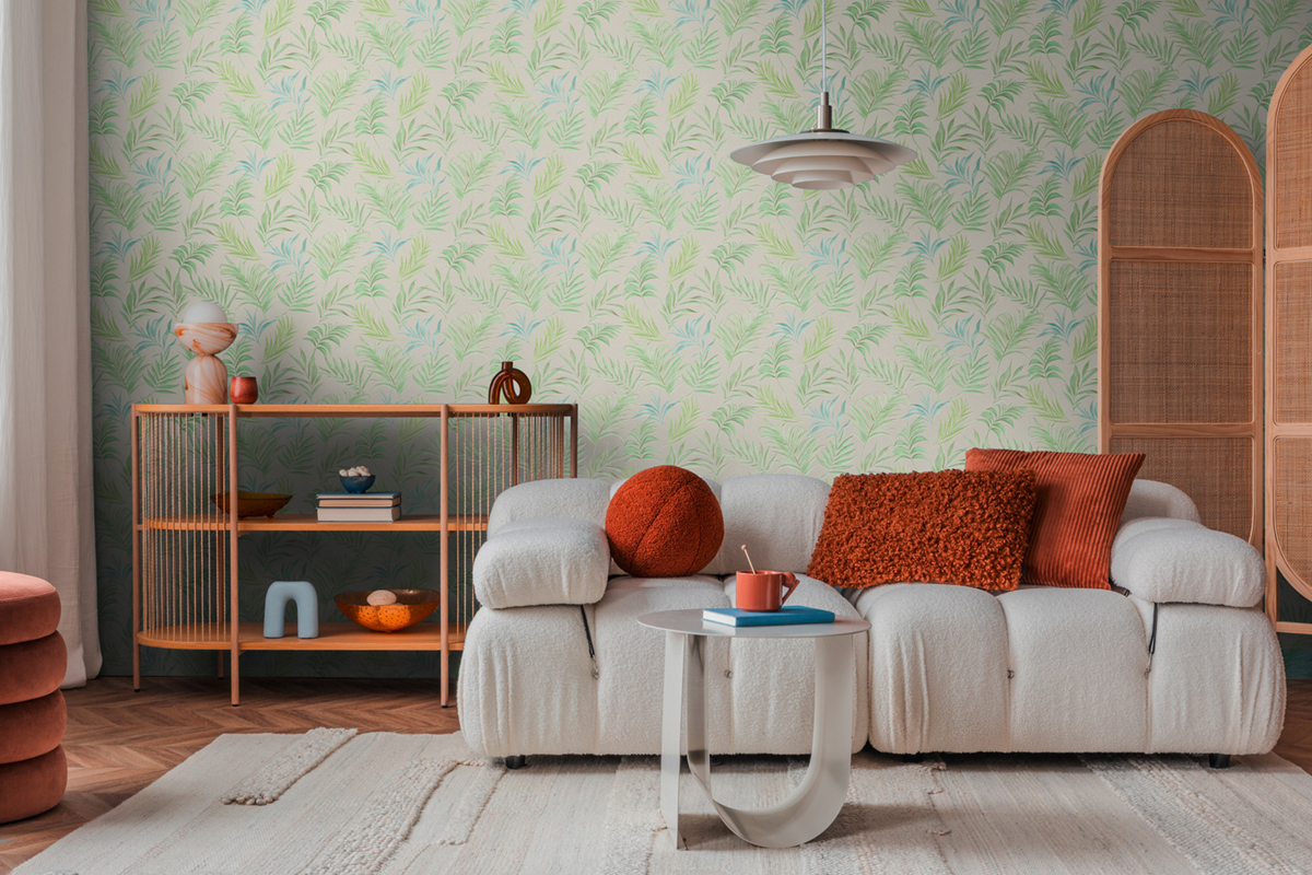 Papier peint Palmes Midnight Botanica vert pastel irisé - Cosmoliving d'A.S. Création AMB3 | Réf. AS-791084