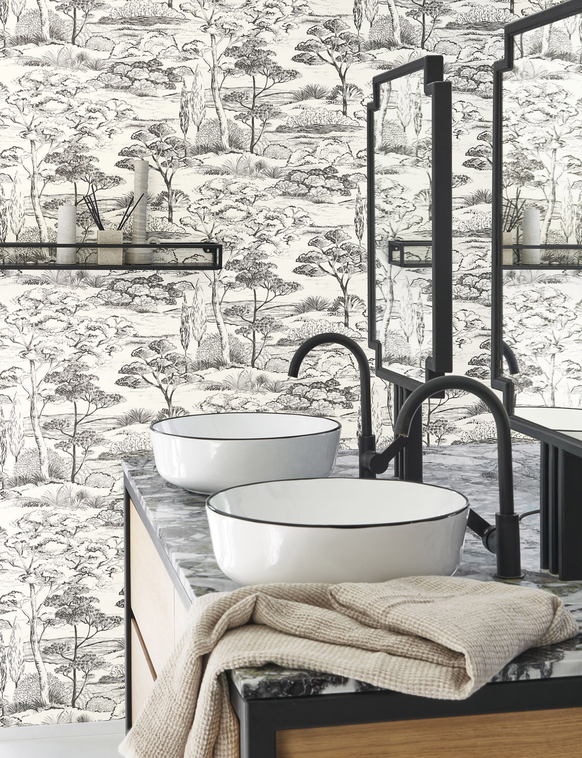 Papier peint Paysage Littoral Arbre noir blanc - Sentier des Dunes de Casadéco | Réf. SENT200939374