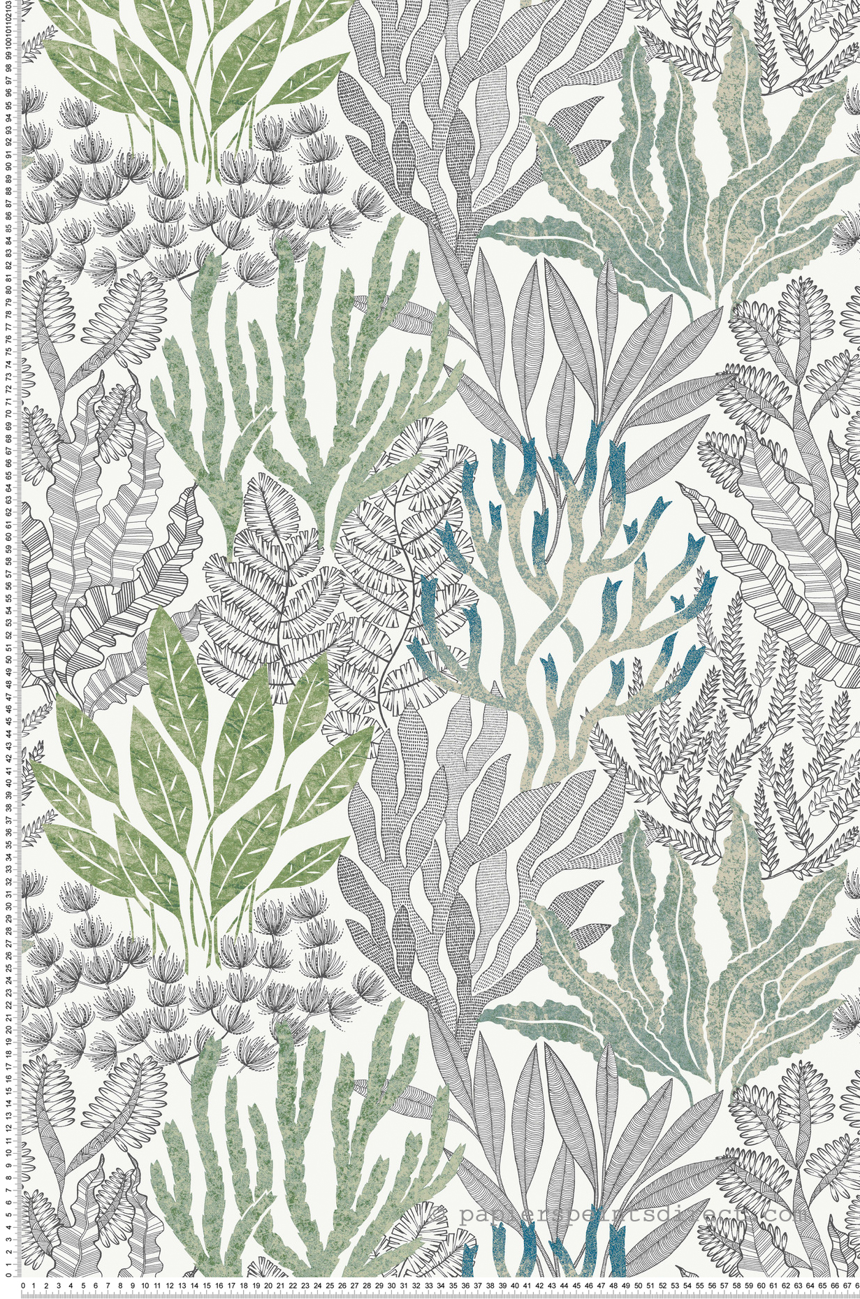 Papier peint Coraux Marin vert bleu - Toiles de York (Initiales) | Réf. INI-RT7803