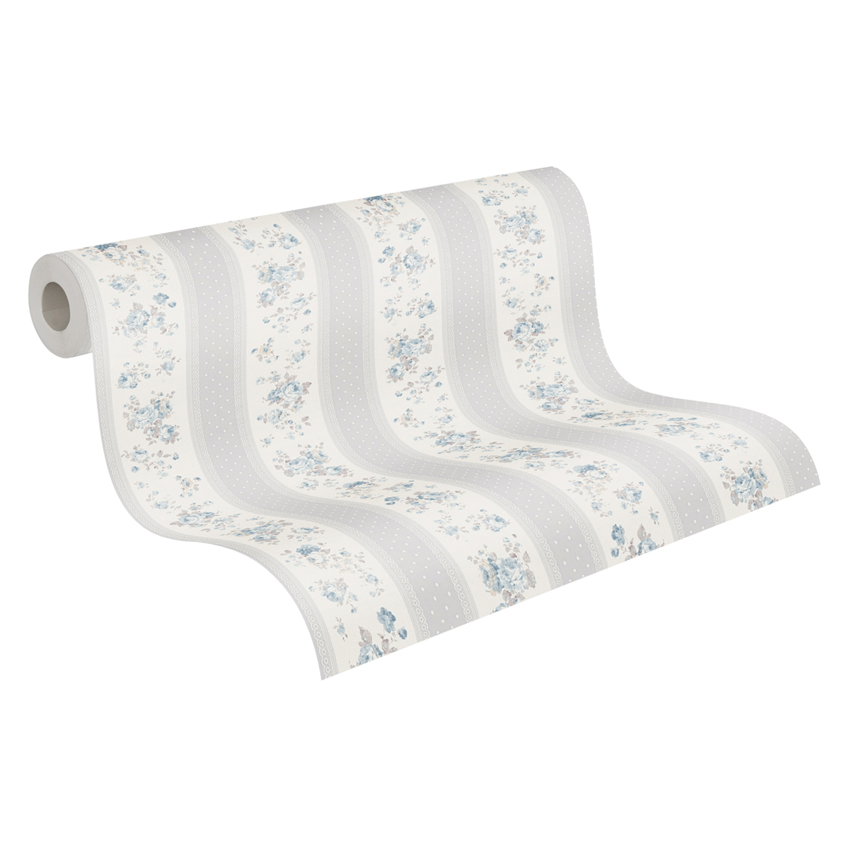 Papier peint Rayure Pois Florale gris bleu - Maison Charme d'A.S. Création ROLL | Réf. AS-390693