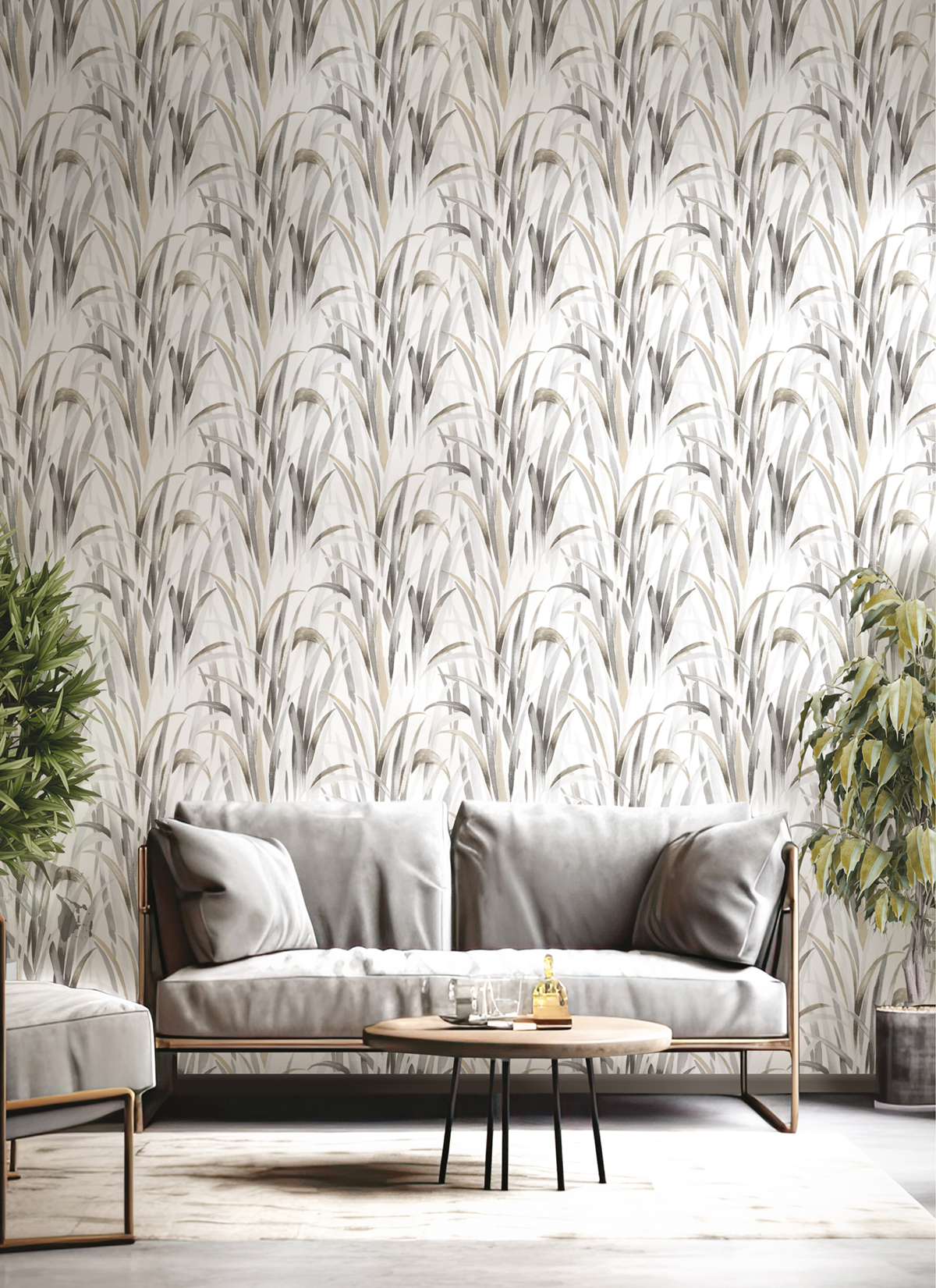 Papier peint Herbe Champs anthracite beige - Jaipur de Montecolino | Réf. MC-26401