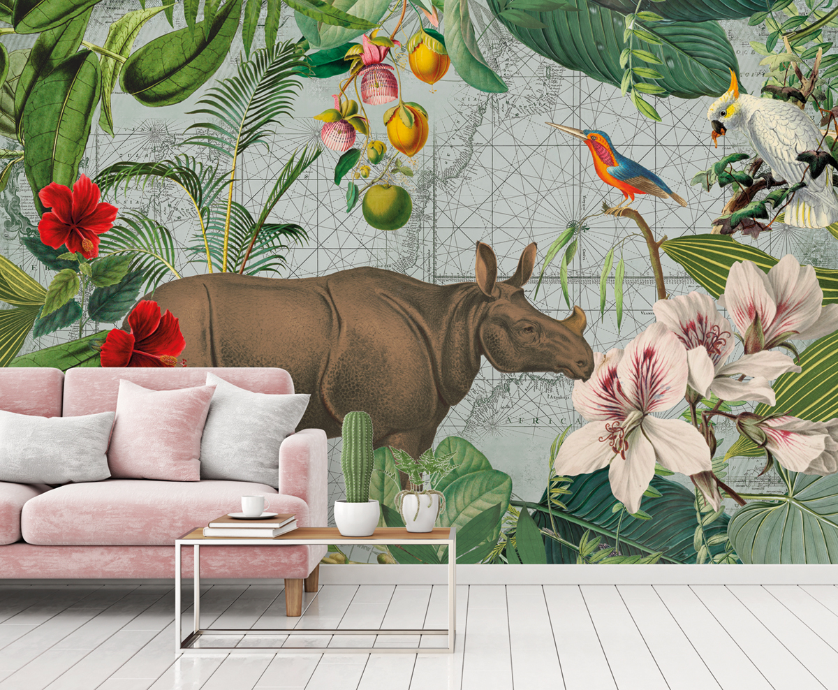 Papier peint panoramique Animaux Jungle Rhinoceros - Référence DD119725 - Intissé 200g/m2 - Standard 400 x 270