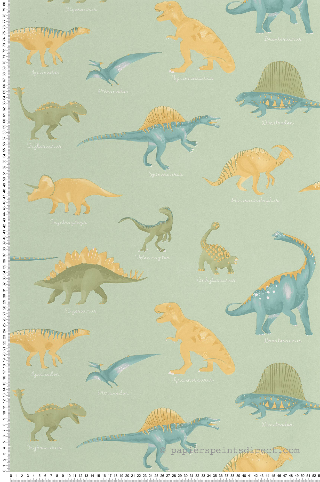 Papier peint Dinosaures Jurassique vert amande - Les Minis Mondes de Casélio | Réf. MNM105707001