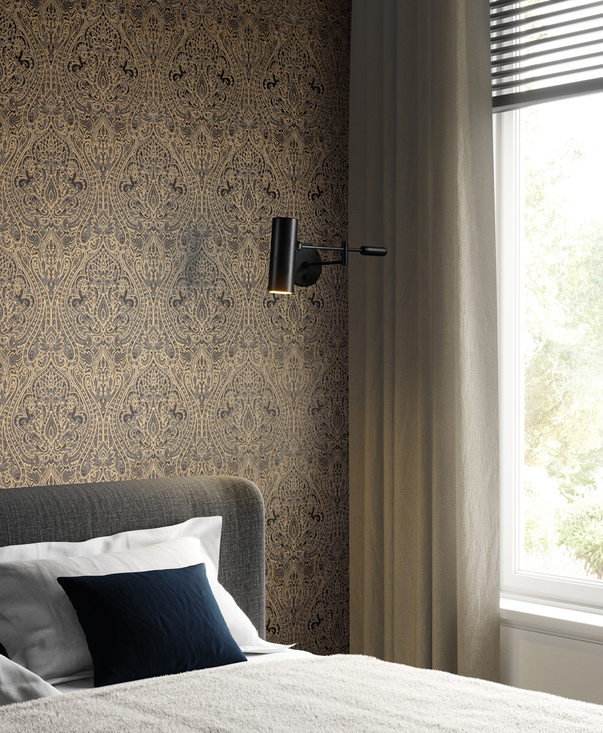 Papier peint Médaillon Oriental Kazamir noir doré - Othello de Masureel | Réf. MAS-OTH102