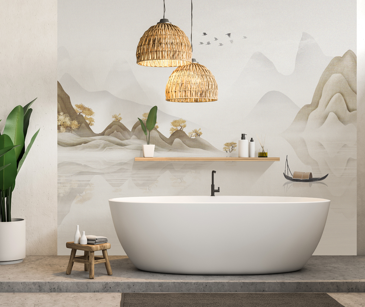 Papier peint panoramique Paysage Thaïlande beige - Cuisines & Bains de Lutèce | Réf. LTC-56230107