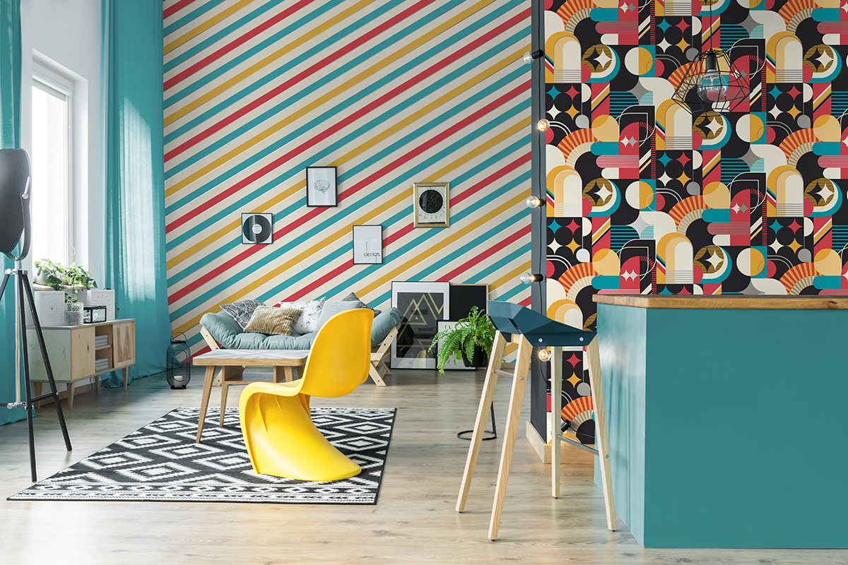 Papier peint Rayure Diagonale jaune et argenté - Pop d'Ugépa | AMB Réf. UGP-M47002