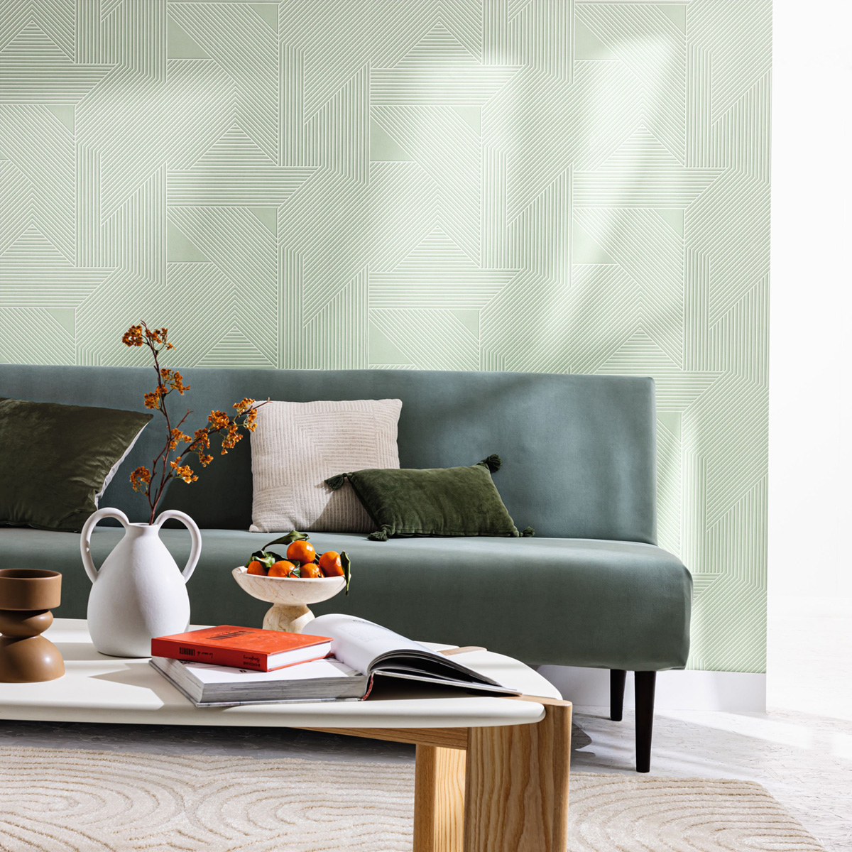 Papier peint Rayure Géométrique Mouvement vert d'eau blanc - Graphic de Casélio AMB2 | Réf. GPC105547040