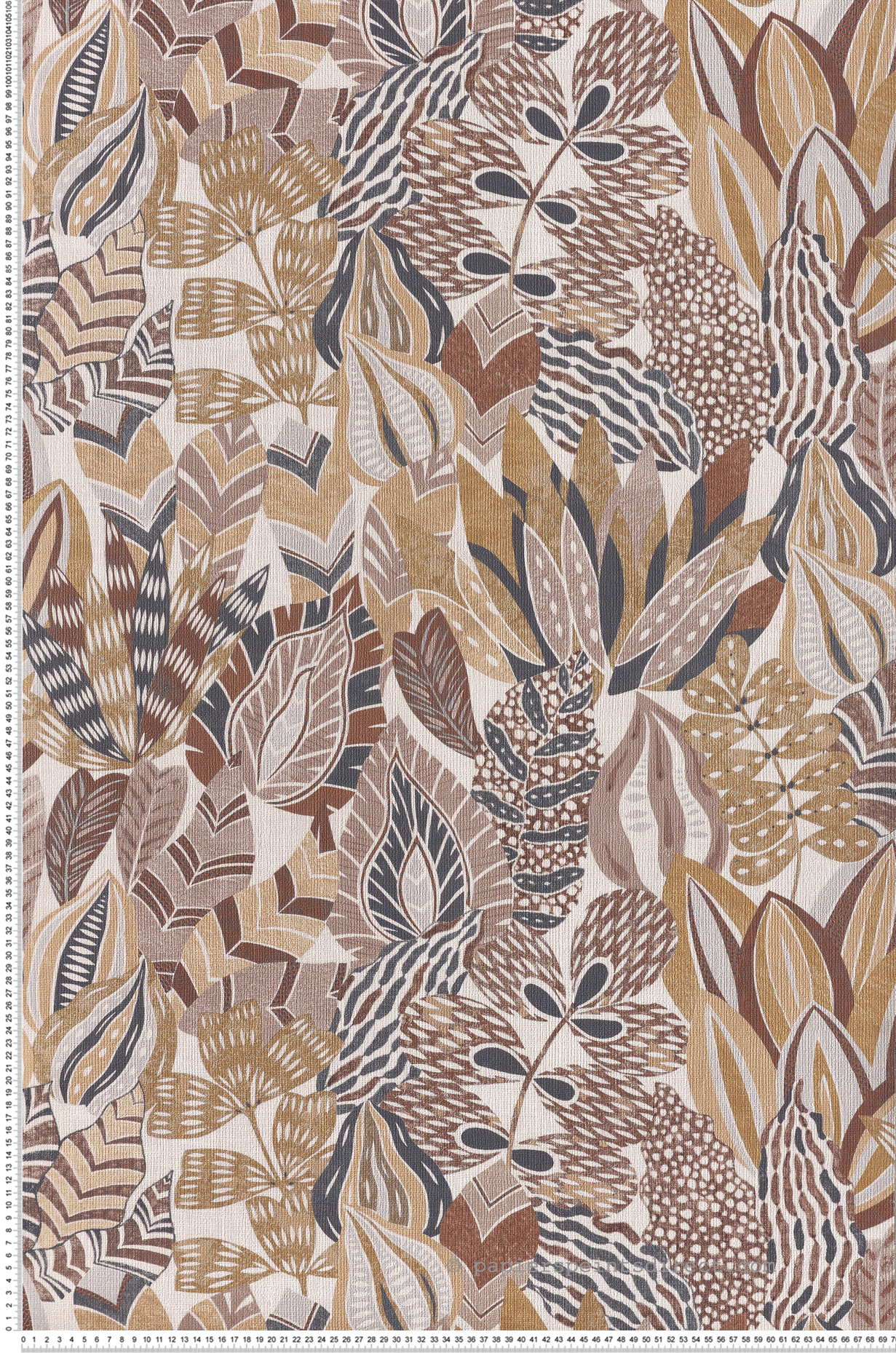 Papier peint Jardin Alfabia acajou taupe - Palmadora de Casamance | Réf. CAS-76691630