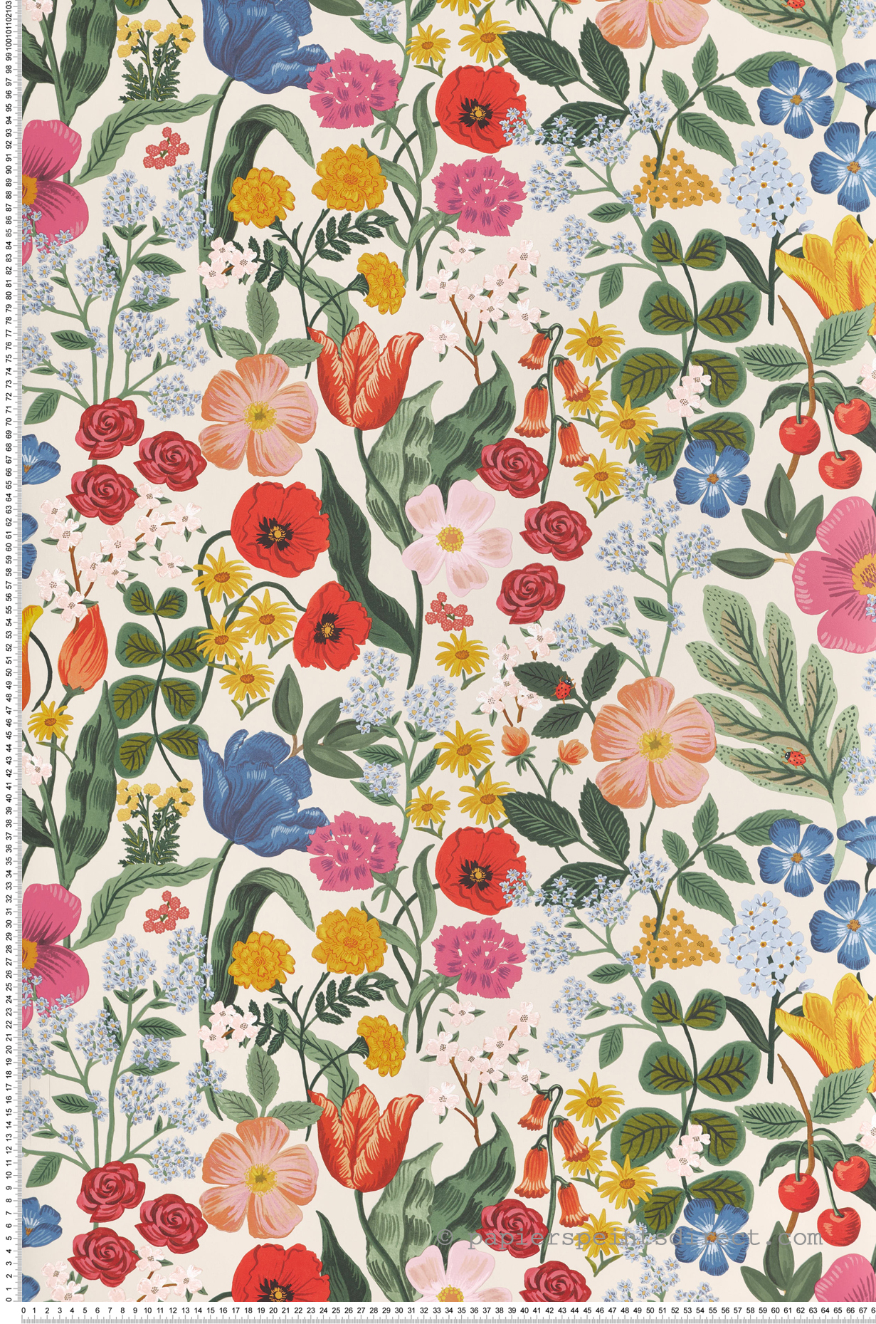 Papier peint Floral Blossom beige multicouleurs - Rifle Paper Co. 3 de York (Initiales) | Réf. INI-RF7492