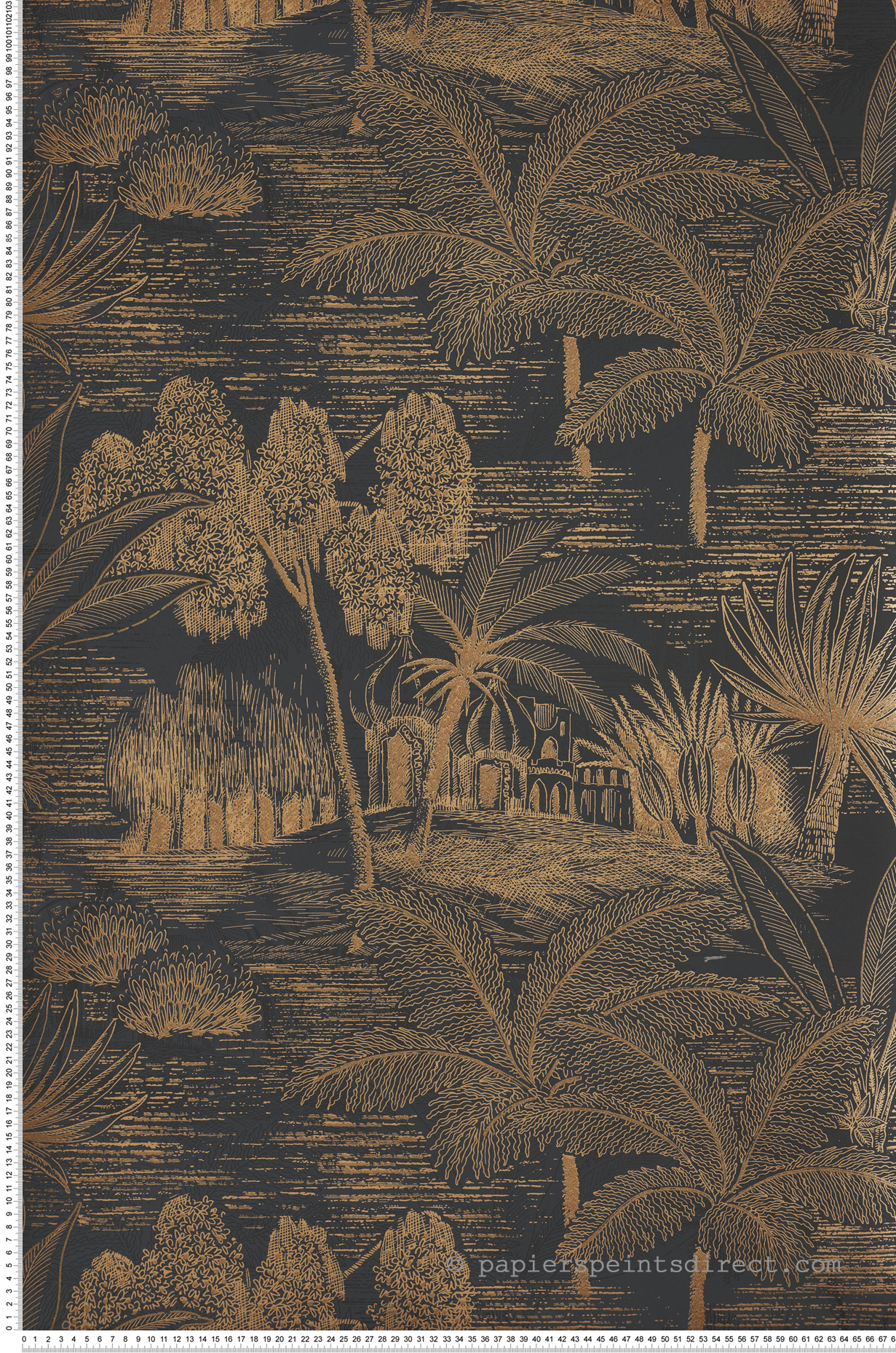 Papier peint Temple Palmier Baharia noir doré - Bord Du Nil de Casamance | Réf. CAS-76141222