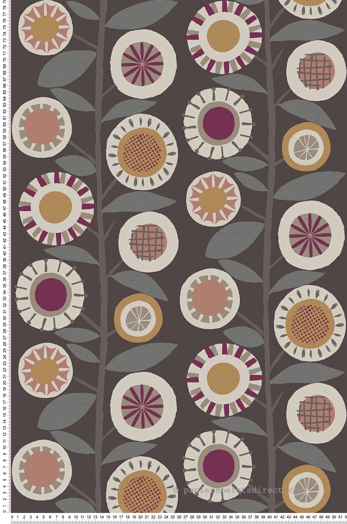 Papier peint Rayure Florale Scandi Sisu fuchsia charbon - Delicatesse de Lutèce | Réf. LTC-FD26552