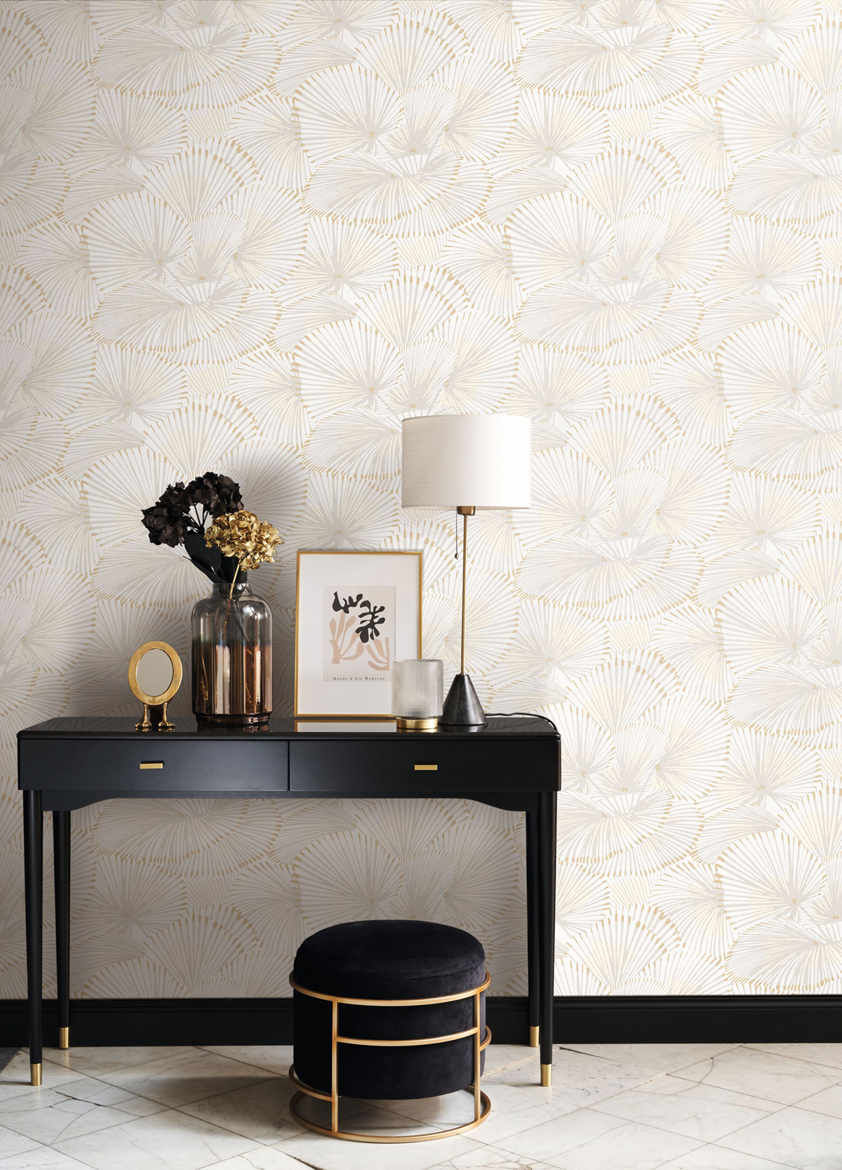 Papier peint Fleur Graphique Cabaret argenté blanc - Twenties de Casadéco | Réf. TWNT88641313