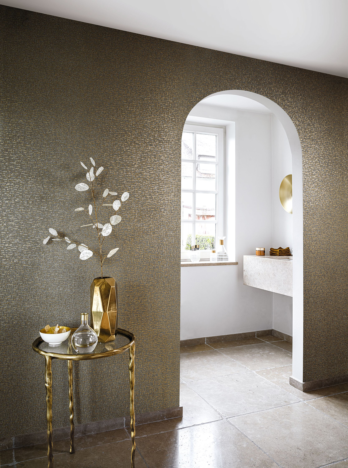 Papier peint Tissage Tessela acier et doré - Alliages de Casamance | AMB Réf. CAS-75042864