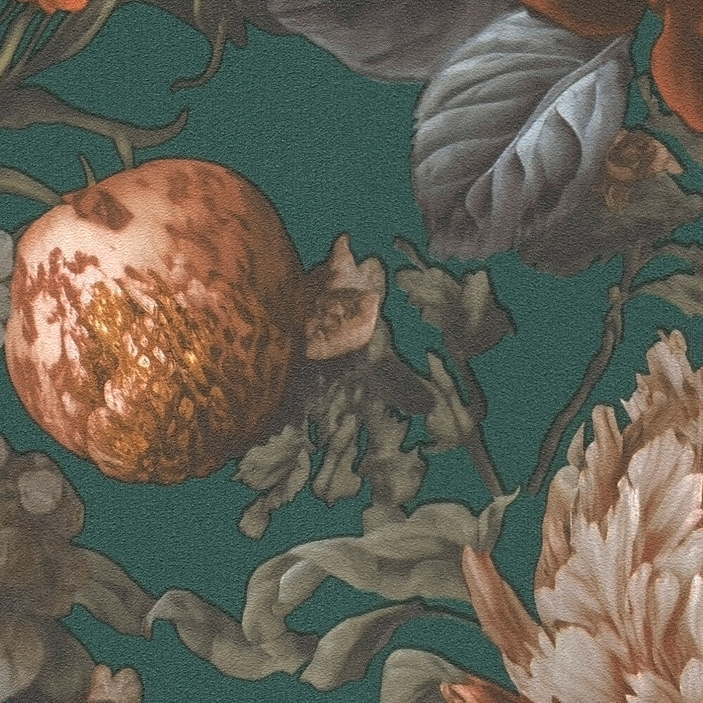 Papier peint Fleur Vintage Papillon vert sapin orange - Metropolis Michalsky 6 de Livingwalls ZOOM | Réf. AS-399793