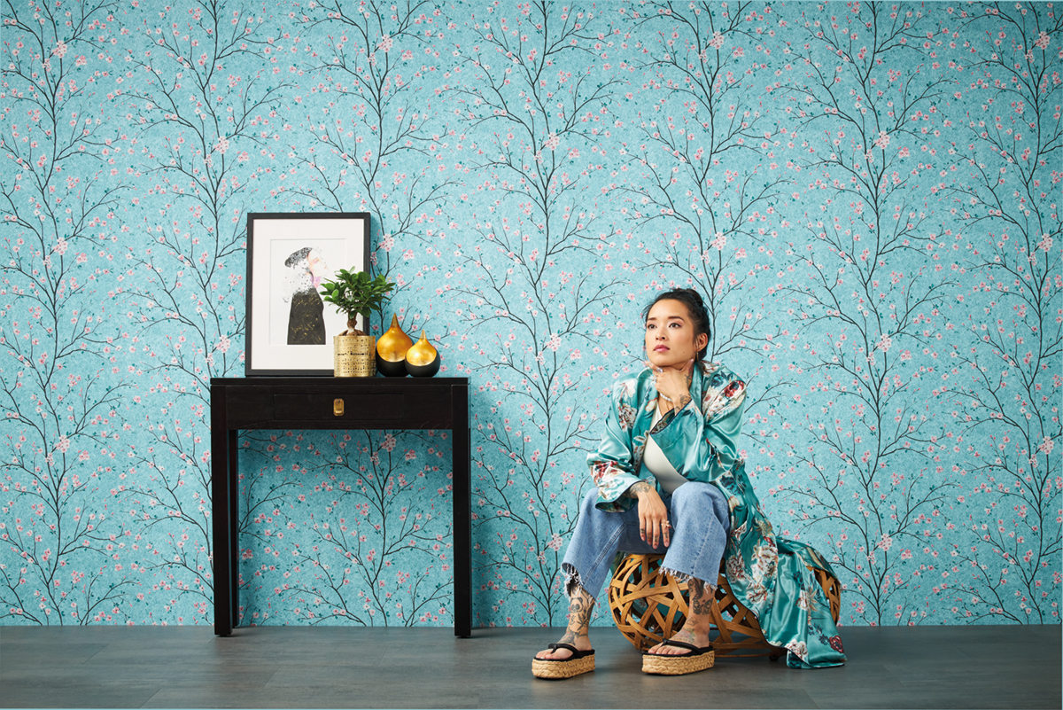 Papier peint Fleurs Cerisier bleu turquoise - Metropolitan Stories 2 d'AS Création | AMB Réf. SP15561