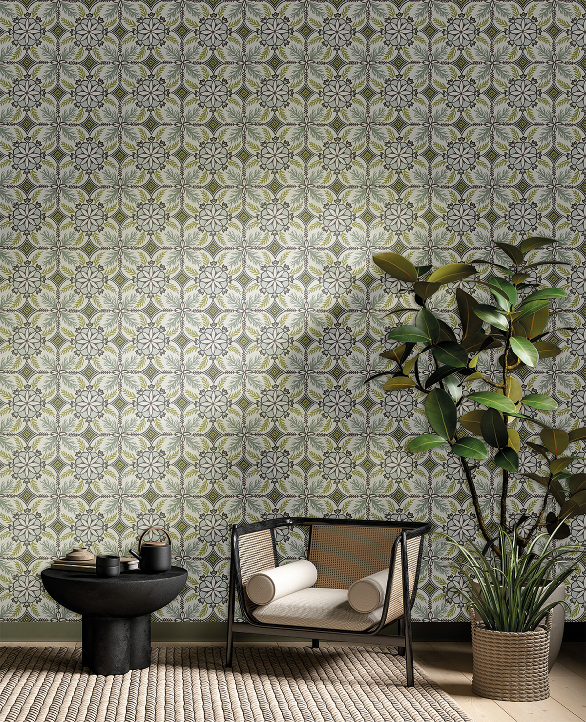 Papier peint Carreaux de Ciment bleu vert - Esterel de Montecolino | Réf. MC-AN28241