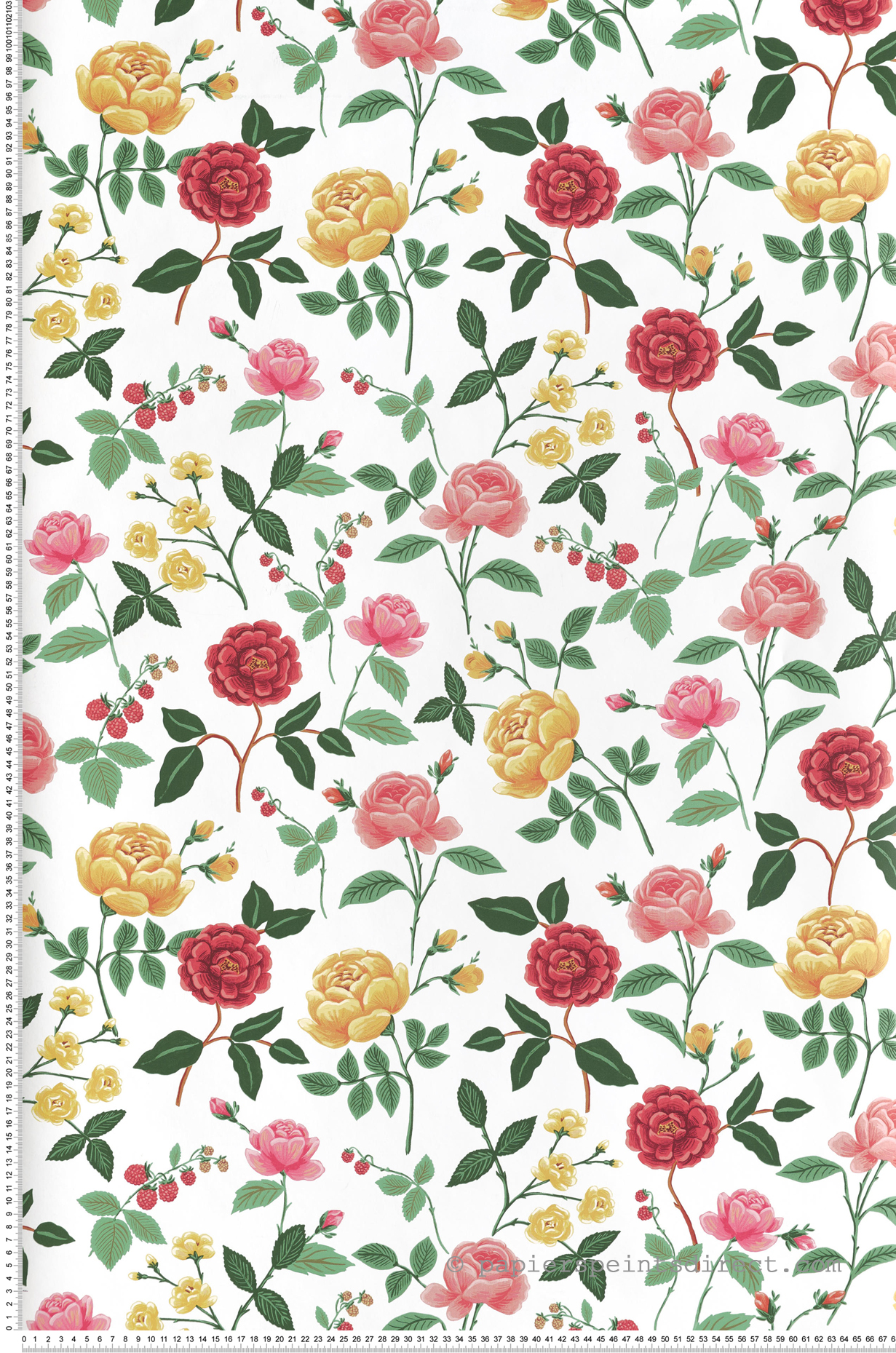 Papier peint Fleurs Romantiques rouge vert - Rifle Paper Co. 3 de York (Initiales) | Réf. INI-RF7546