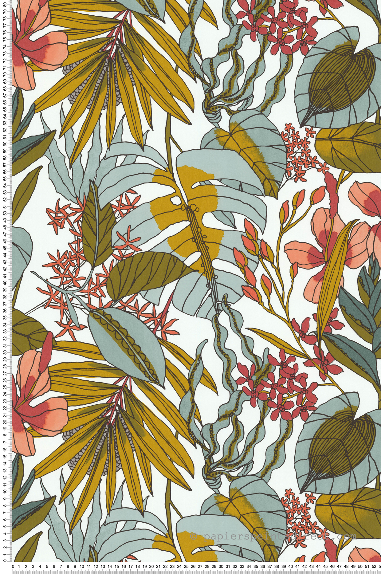 Papier peint Fleurs Tropicales turquoise et jaune - Arty de Lutèce | Réf. LTC-51210501