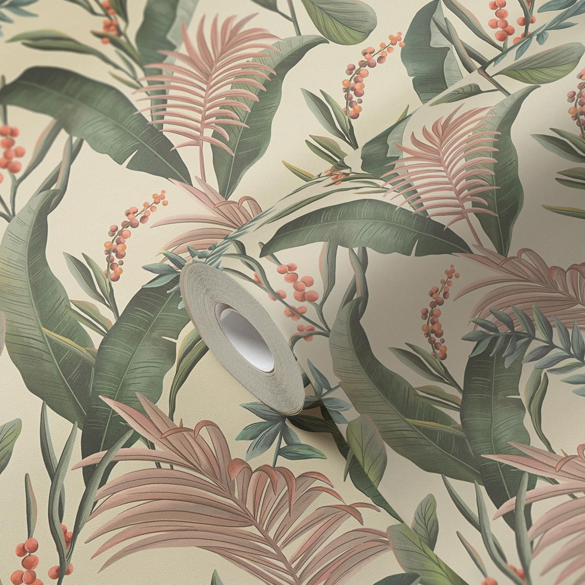 Papier peint Feuille Nature Tropical beige vert - Drawn Into Nature de Livingwalls AMB4| Réf. 39436-1