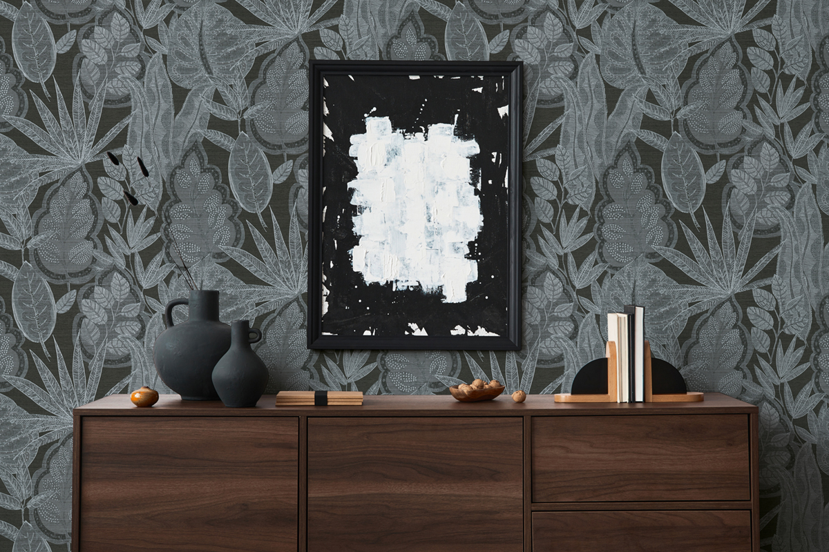 Papier peint Feuillage Symbole Indiana gris noir - Famous Garden d'A.S. Création AMB3 | Réf. AS-393461