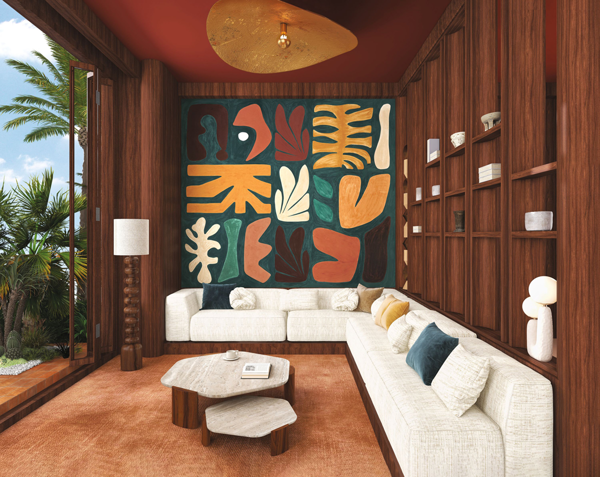 Papier peint panoramique Graphique Moderne Jorge bleu canard - Modernismo de Casamance | Réf. CAS-76863568