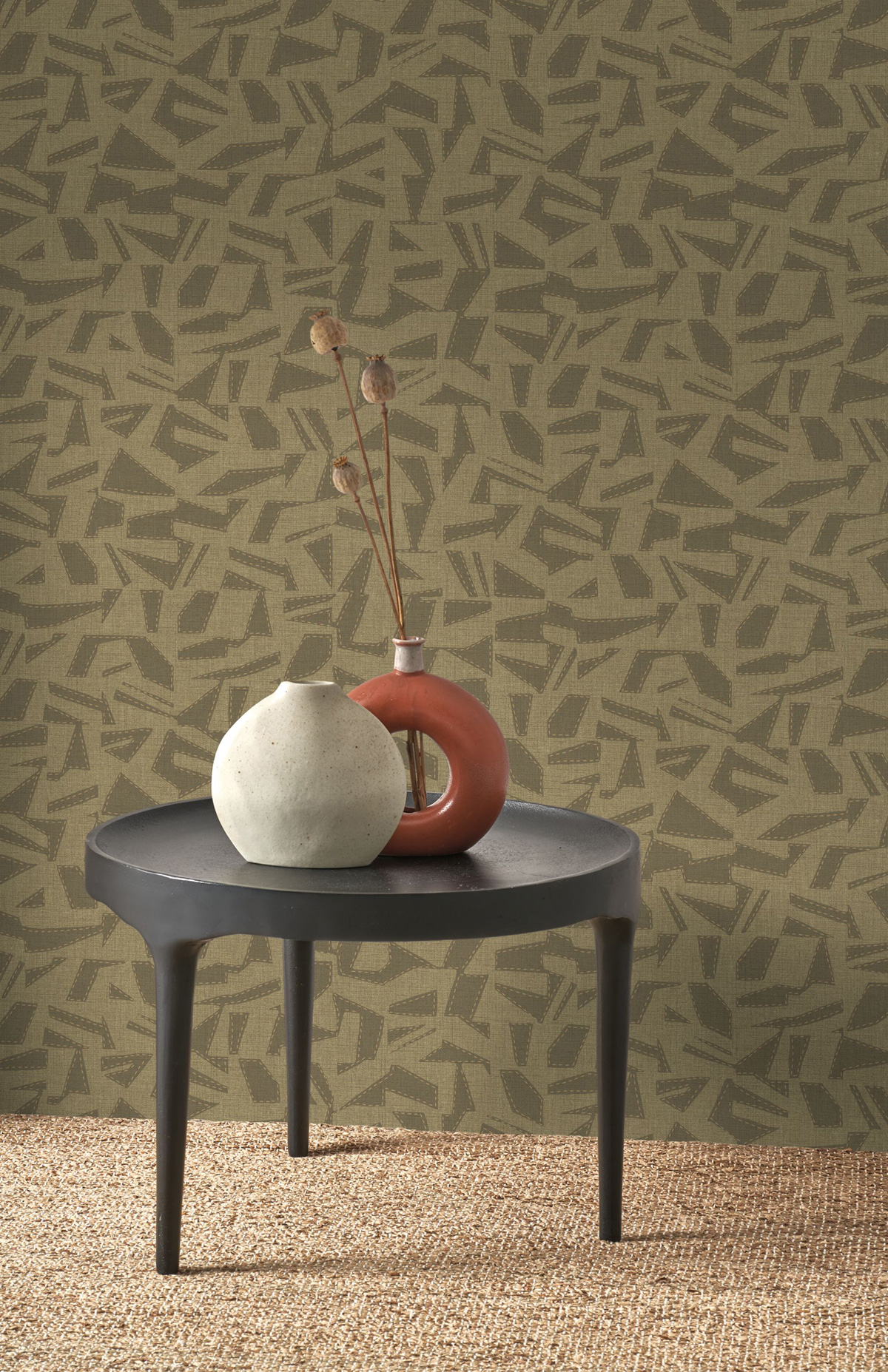 Papier peint Graphique Textile Sanara vert kaki doré - Matera de Casadéco | Réf. MATA201157606