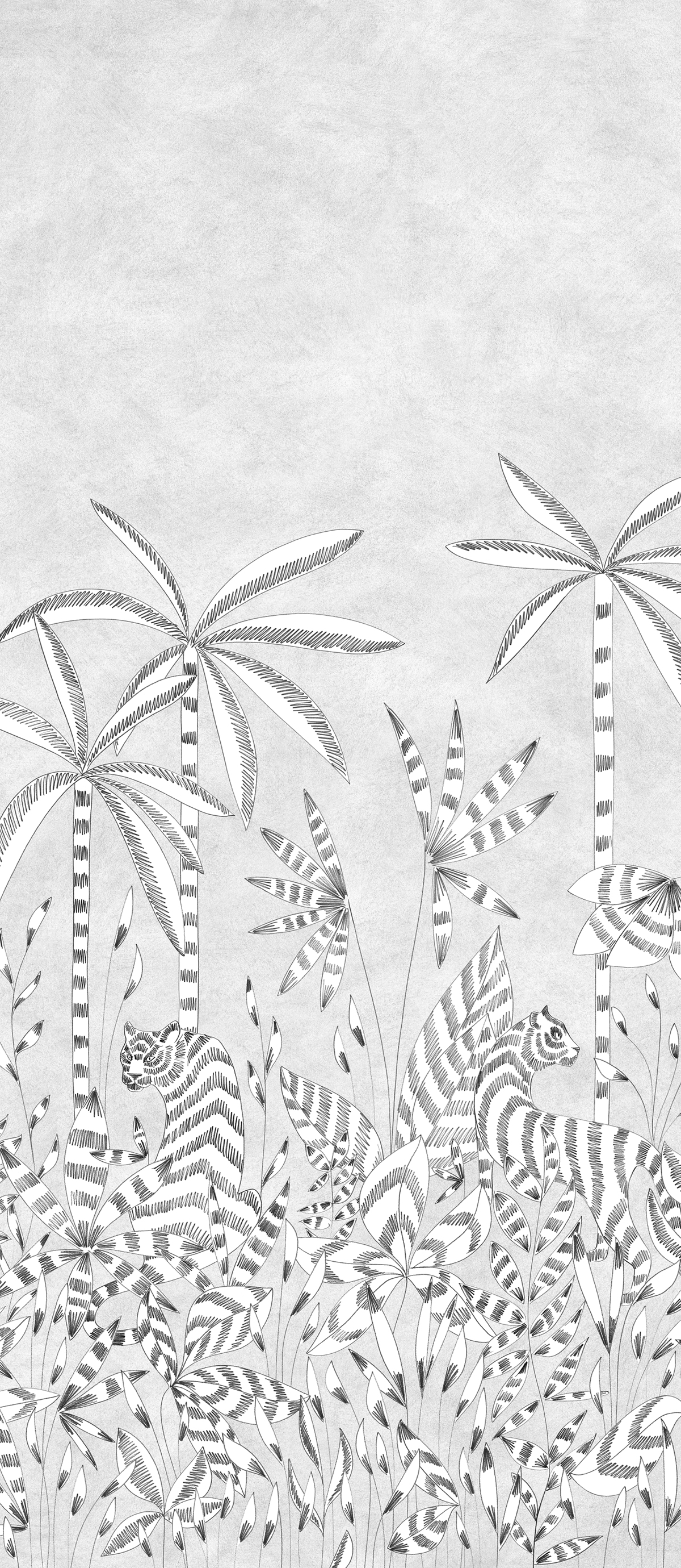 Papier peint panoramique Paradis des Tigres Grisaille A - 1/2/3 - Isidore Leroy