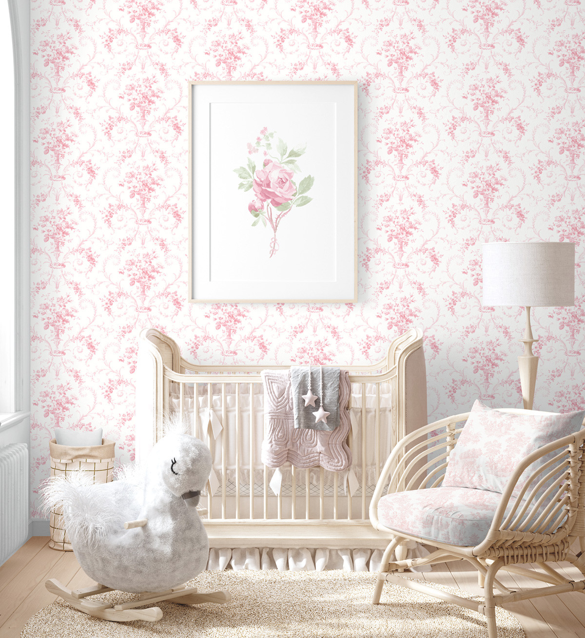 Papier peint Médaillon Ancien Fleuri rose - Alice et Rose de Lutèce | Réf. LTC-VI81201