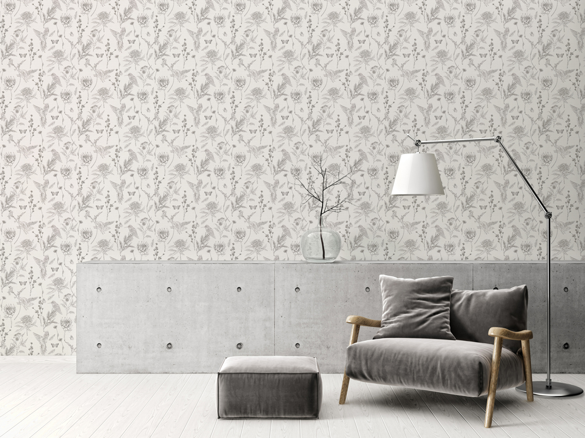 Papier peint Oiseau Nature Papillon noir blanc - Drawn Into Nature de Livingwalls | Réf. 39429-2