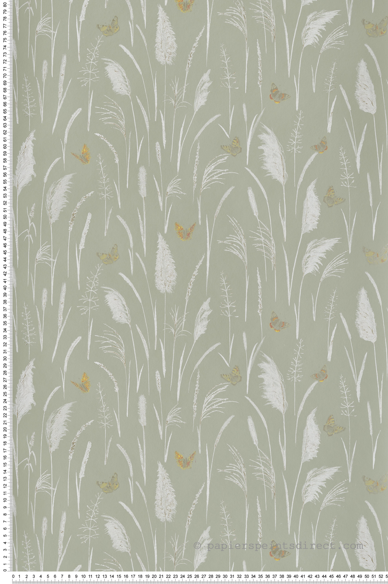 Papier peint Papillon Enchanté vert kaki métallisé - Demeures de Montecolino | Réf. MC-650418