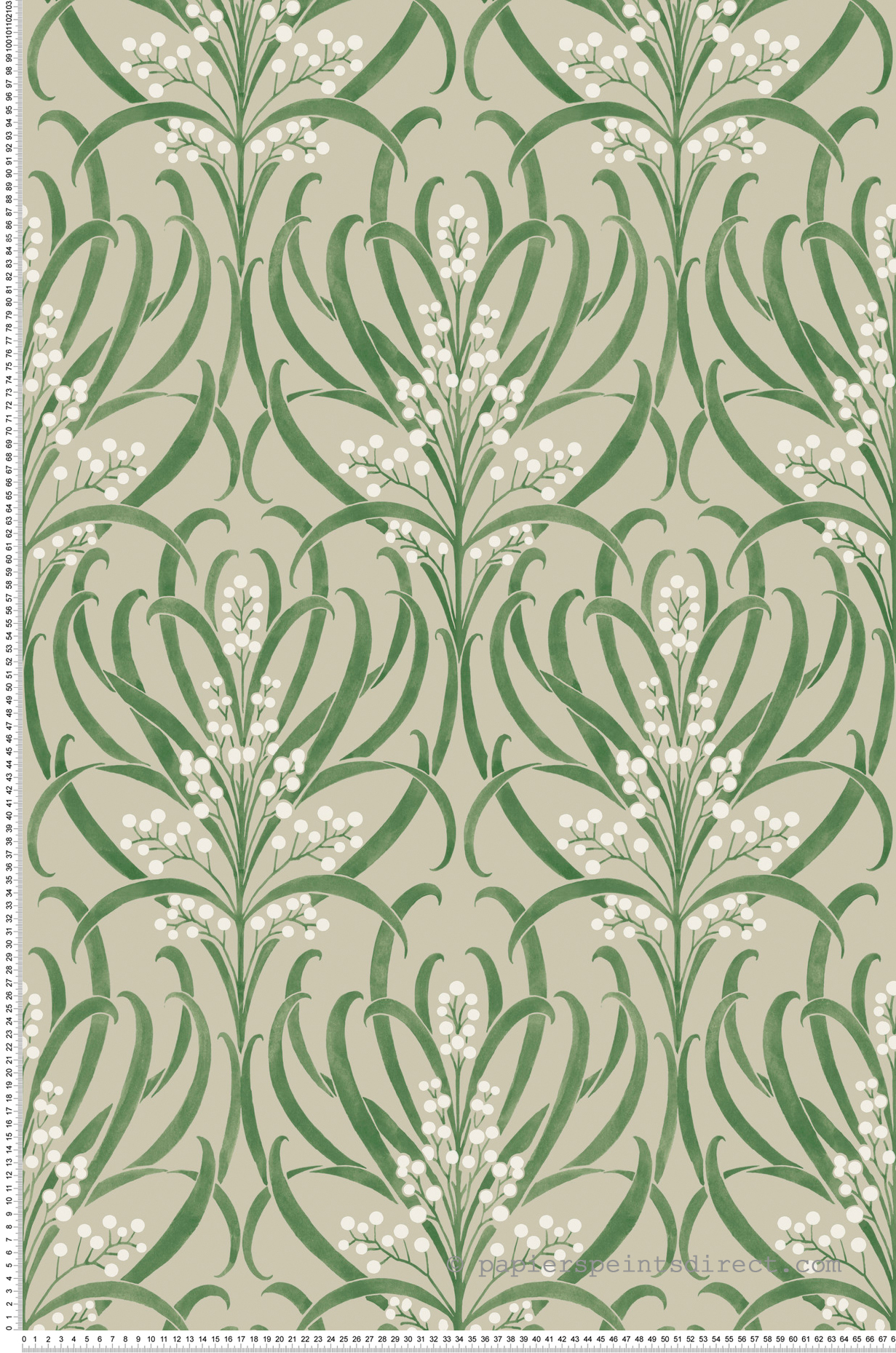 Papier peint Feuillage Baies vert lin - Arts & Crafts d'Initiales | Réf. INI-AC9144