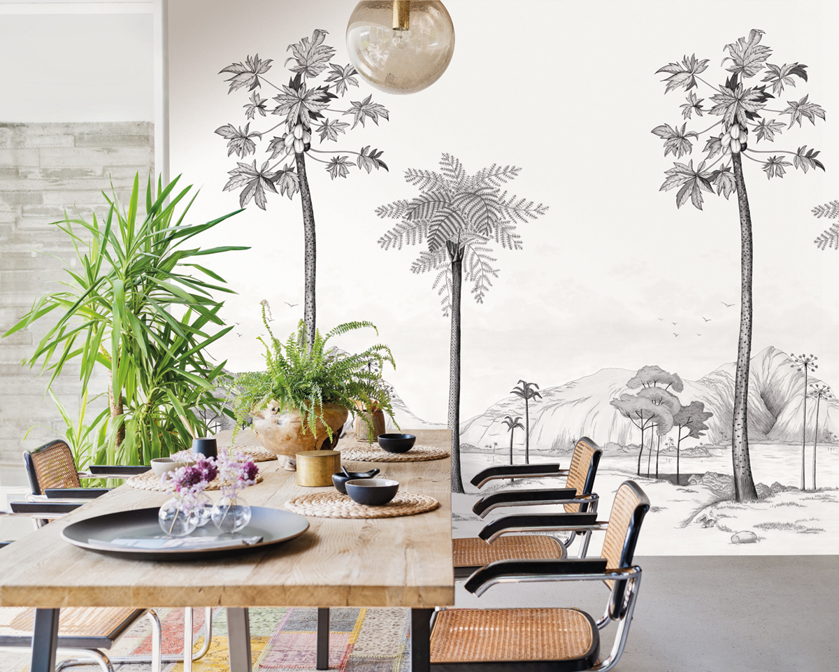 Papier peint Palmier Panoramique Laguna Noir Et Blanc - Cuba de Casadéco | Réf. CBBA84379353