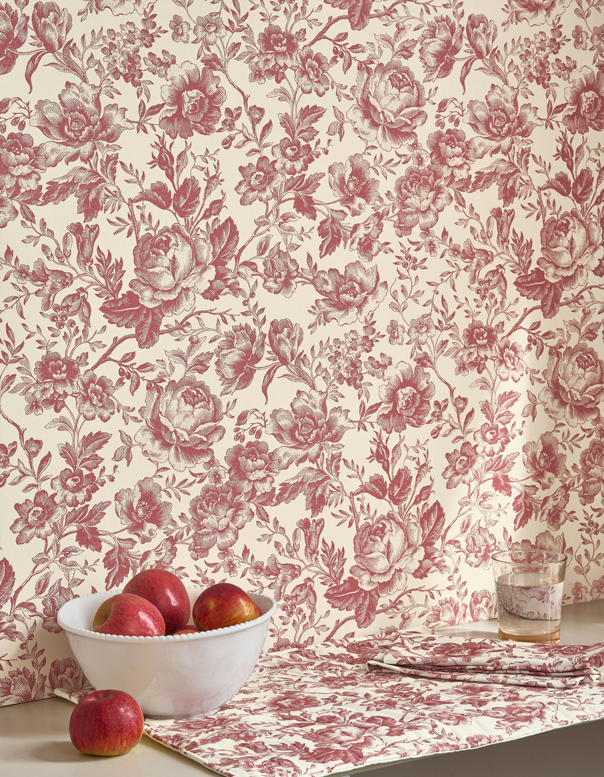 Papier peint Fleuri Celestine rouge grenat - Les Belles Toiles De Jouy 2 de Casadéco AMB2 | Réf. BTJD201728558