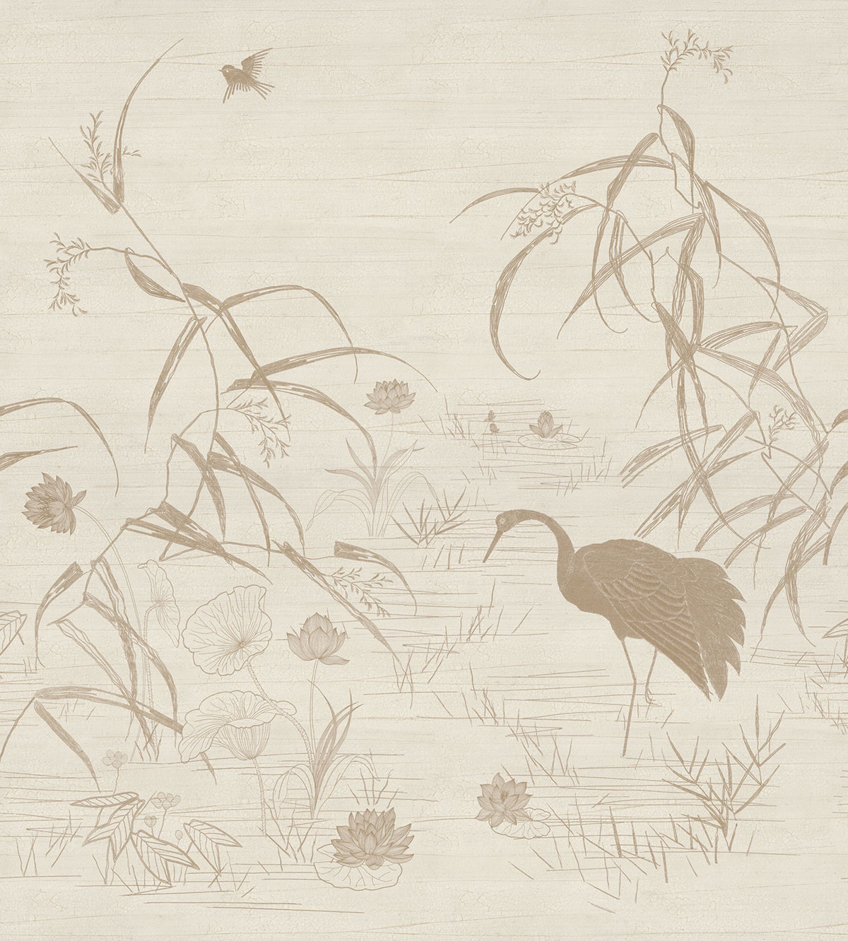 Papier peint panoramique Oiseau Japon Nuido ivoire irisé - Légendes de Casamance | Réf. CAS-70343466