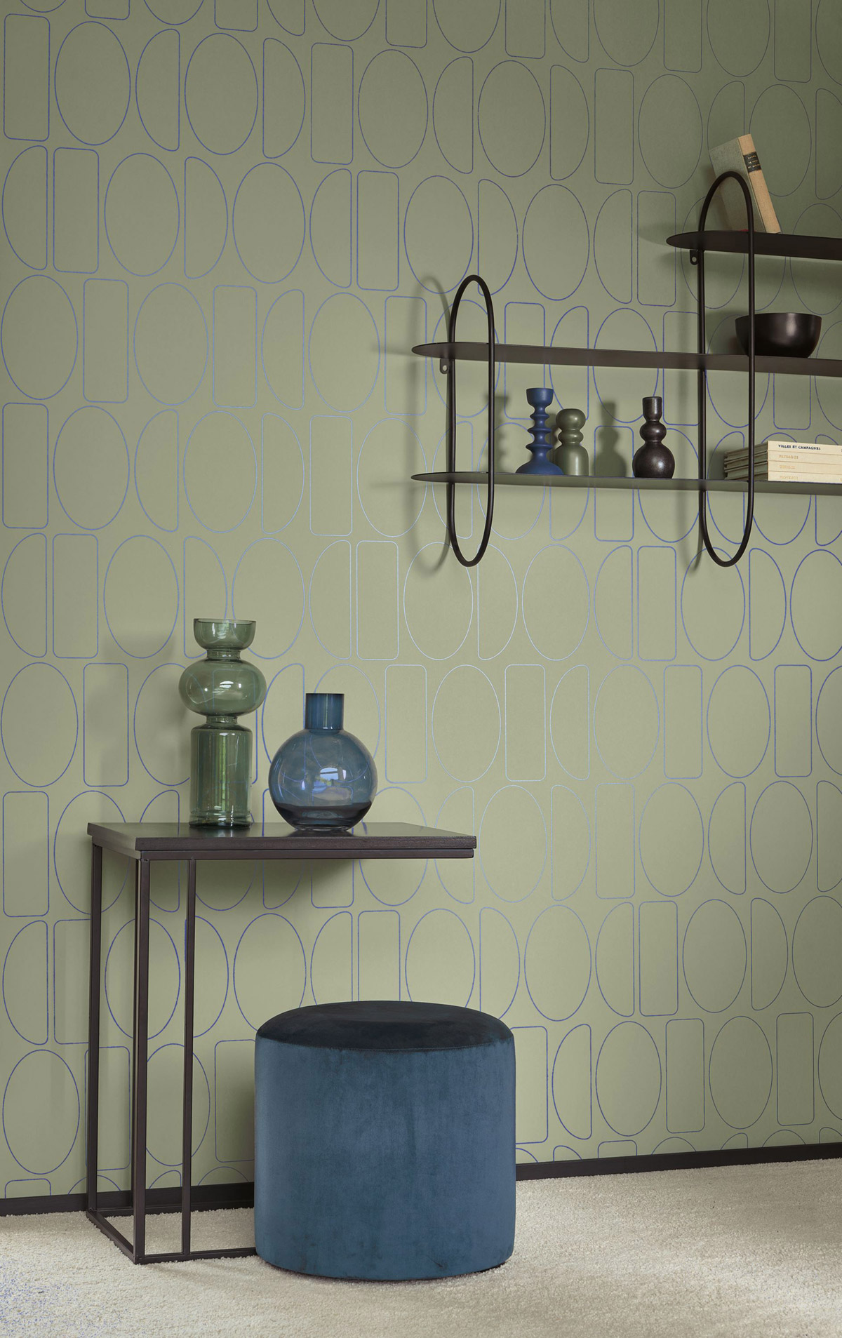 Papier peint Forme Légèreté Arrondie Métallisé vert kaki - Alchimie de Casadéco | Réf. ALMI89927103