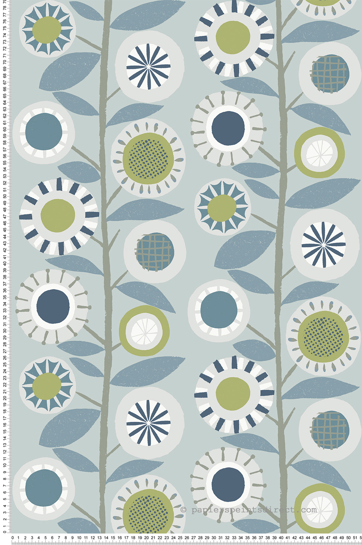 Papier peint Rayure Florale Scandi Sisu bleu vert d'eau - Delicatesse de Lutèce | Réf. LTC-FD26554