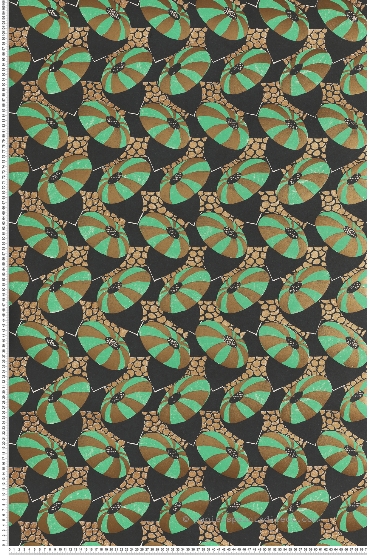 Papier peint Soucoupe Cecilia vert doré - Folies de Masureel | Réf. MAS-FOL001